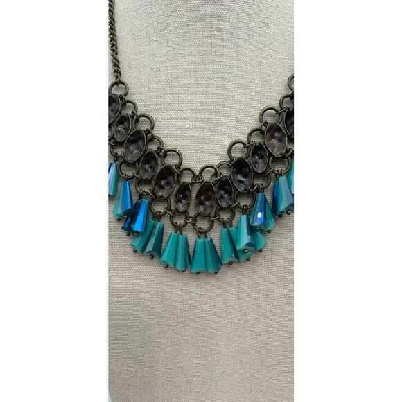 Plunder Brass This Ne And Aqua Blue Kayla Statement Necklace Signed - Picture 3 of 5